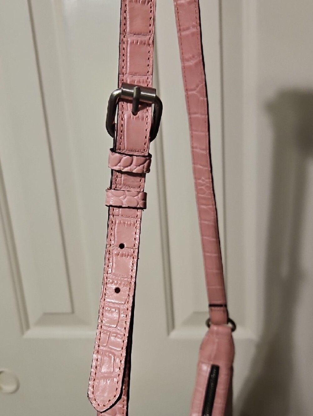 Patricia Nash Pink Croc-Embossed Crescent Crossbody Bag - Picture 7 of 11